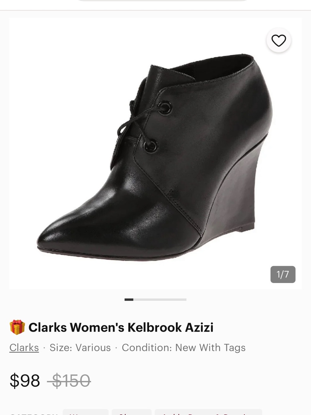 Clarks Black Leather Wedge Bootie